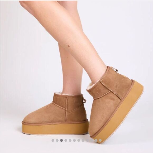 EMU Australia Foy Platform Micro Boots in Chestnut Tan Sz 9 New in Box - Picture 1 of 7